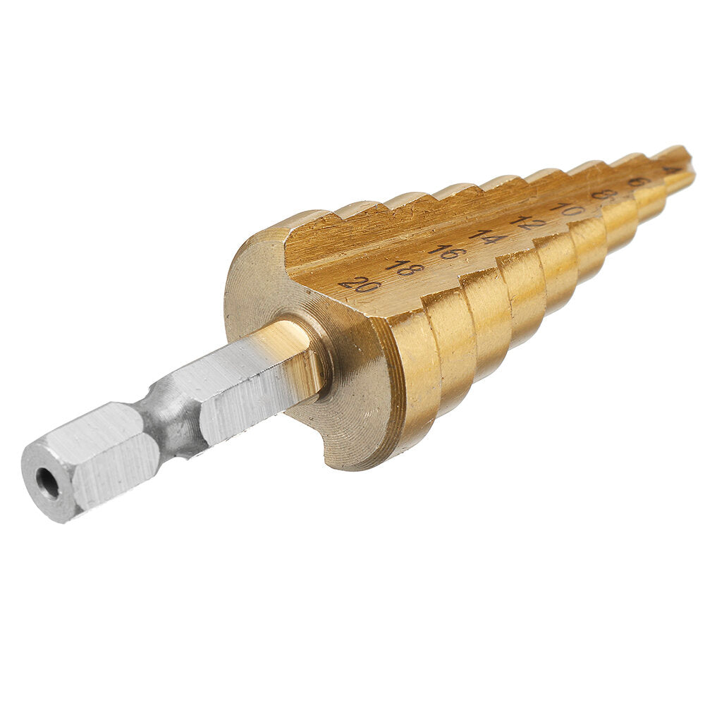 3-delige 1/4 inch zeskantschacht hss titanium gecoate stappenboorset 3-12/4-12/4-20 mm