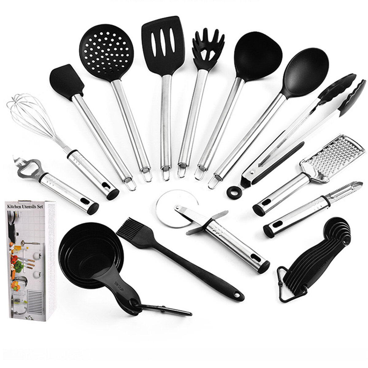 23st stalen handvat siliconen non-stick pan lepel gebruiksvoorwerpen keukengerei kookgerei