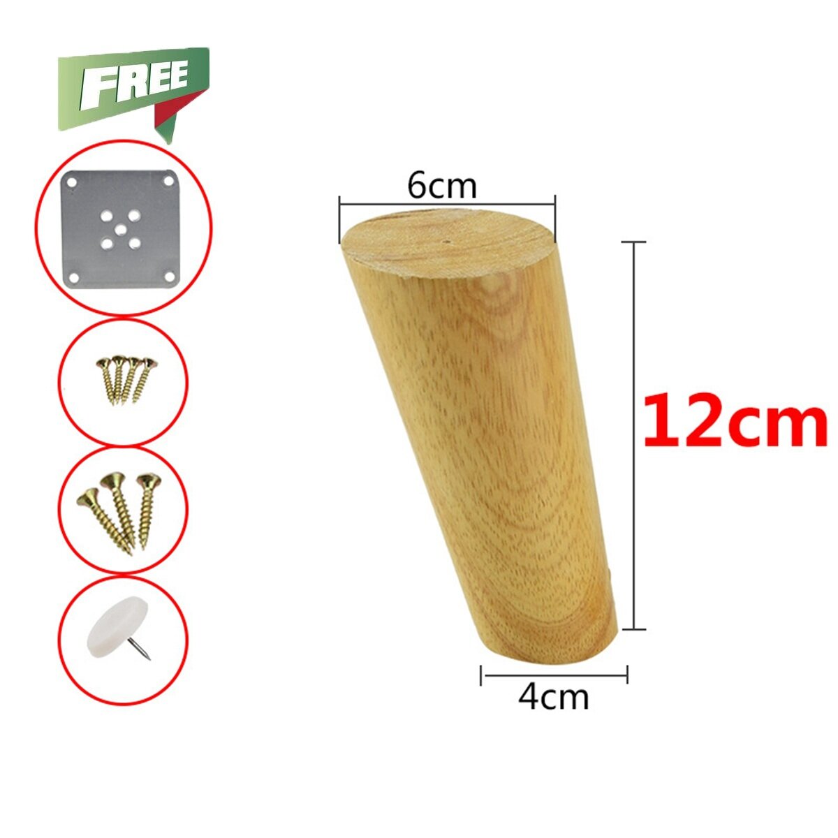 4 stuks kegel houten meubelpoten 6-70 cm met ijzeren plaat voor bank kasten tafel