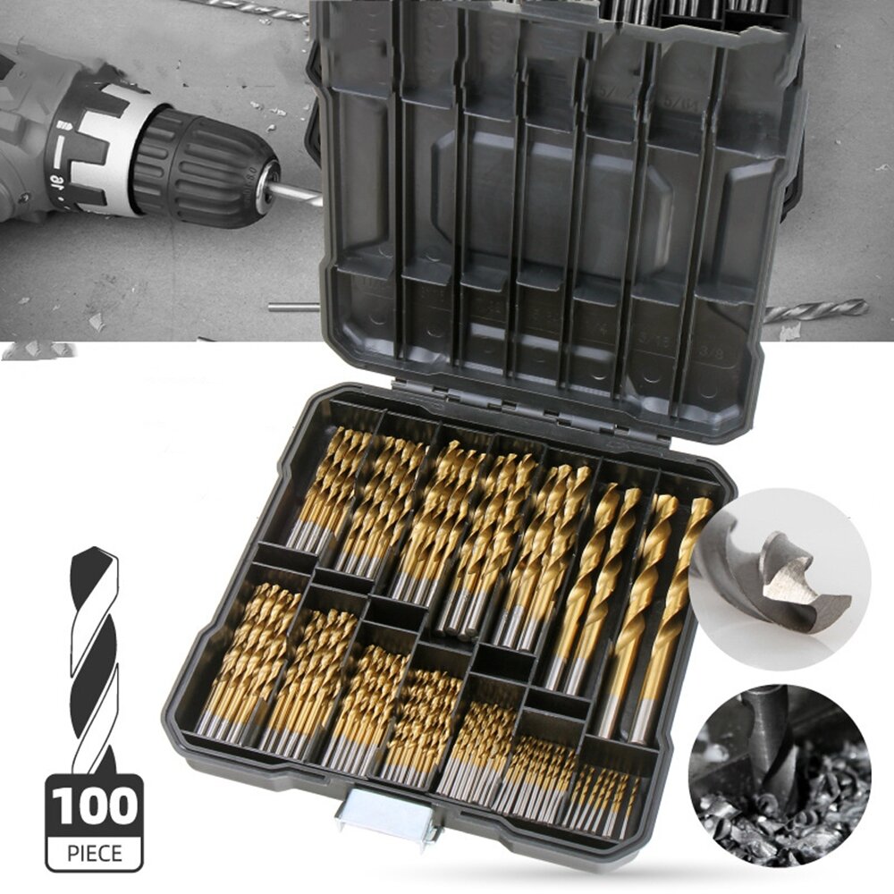100/130 stuks hss spiraalboor set titanium gecoate boren houtbewerking steenboor voor hout staal