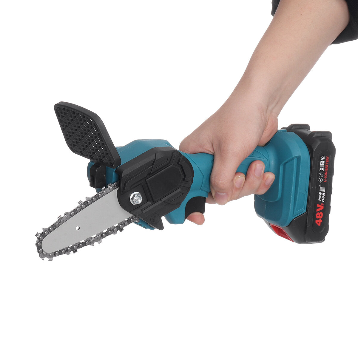 4 inch 800 w 48vf elektrische kettingzaag draagbare handheld houtsnijder houtbewerking snijgereedschap w / geen / 1 st / 2 stuks batterij eu-stekker