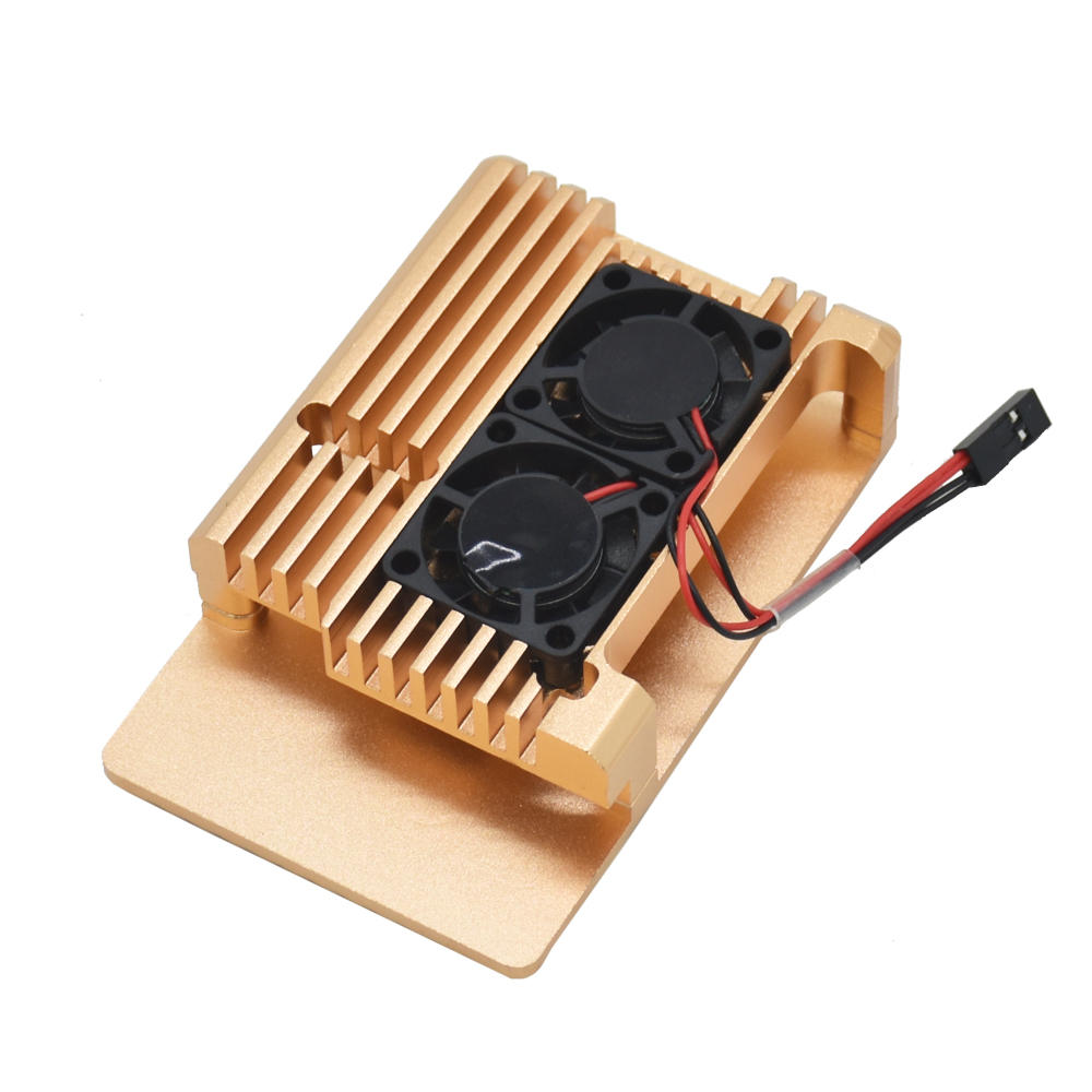 gouden behuizing van aluminiumlegering met koelventilator voor raspberry pi 3b +