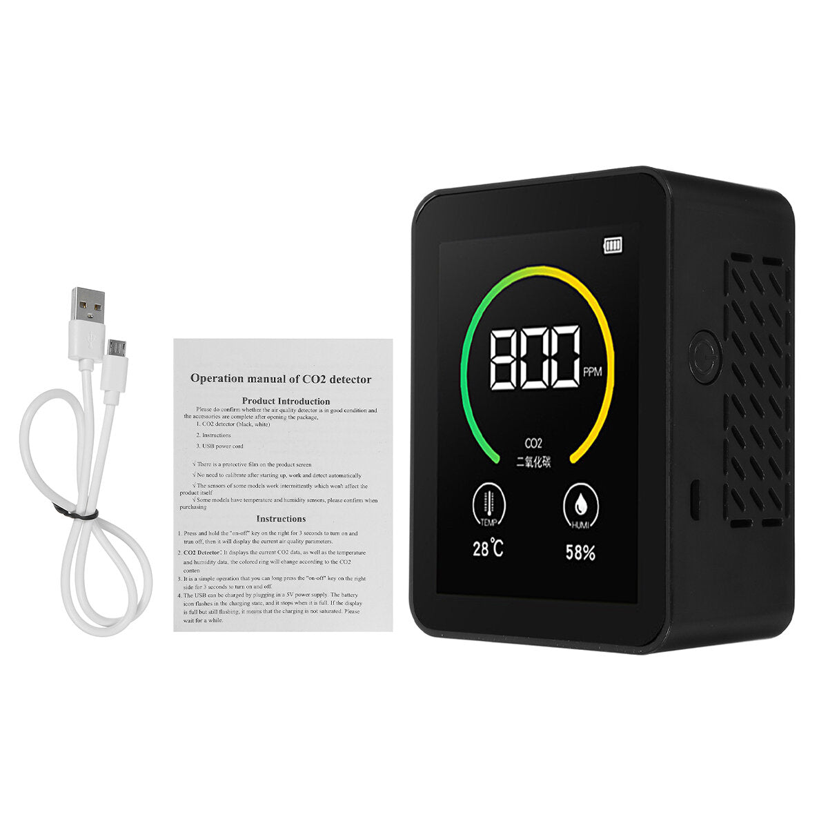 gas co2 sensor detector luchtkwaliteit monitor analyzer w / temperatuur vochtigheid display