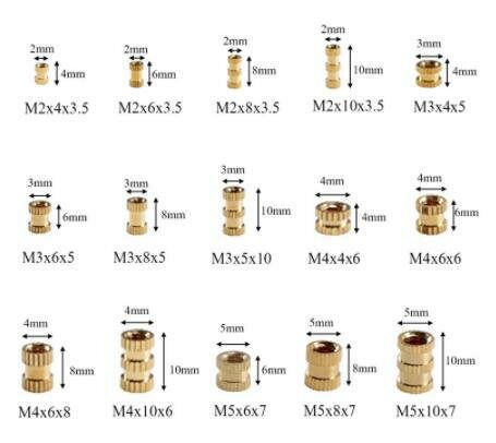 mxbn11 420 stuks m2 m3 m4 m5 metrische binnendraad messing kartelmoer schroefdraad insert inbedding noten assortiment kit