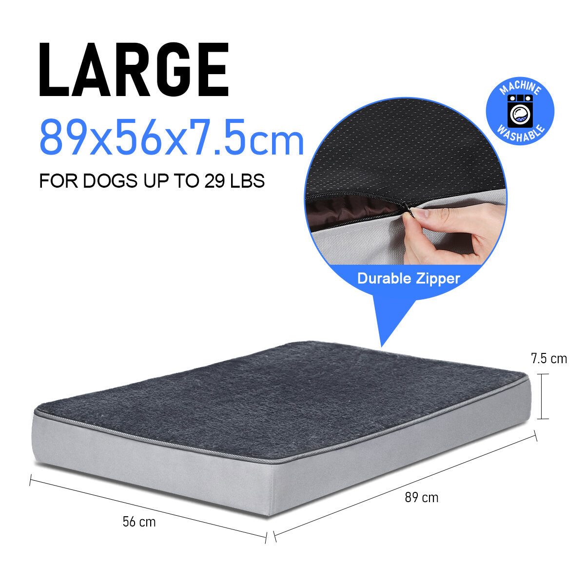 orthopedische hondenmat m 74 * 46 * 7.5 cm. afneembare hondenmand. wasbare antislip honden- en kattenmand. orthopedische hondenmat. grijze met schuim gevulde hondenspeelgoedmat