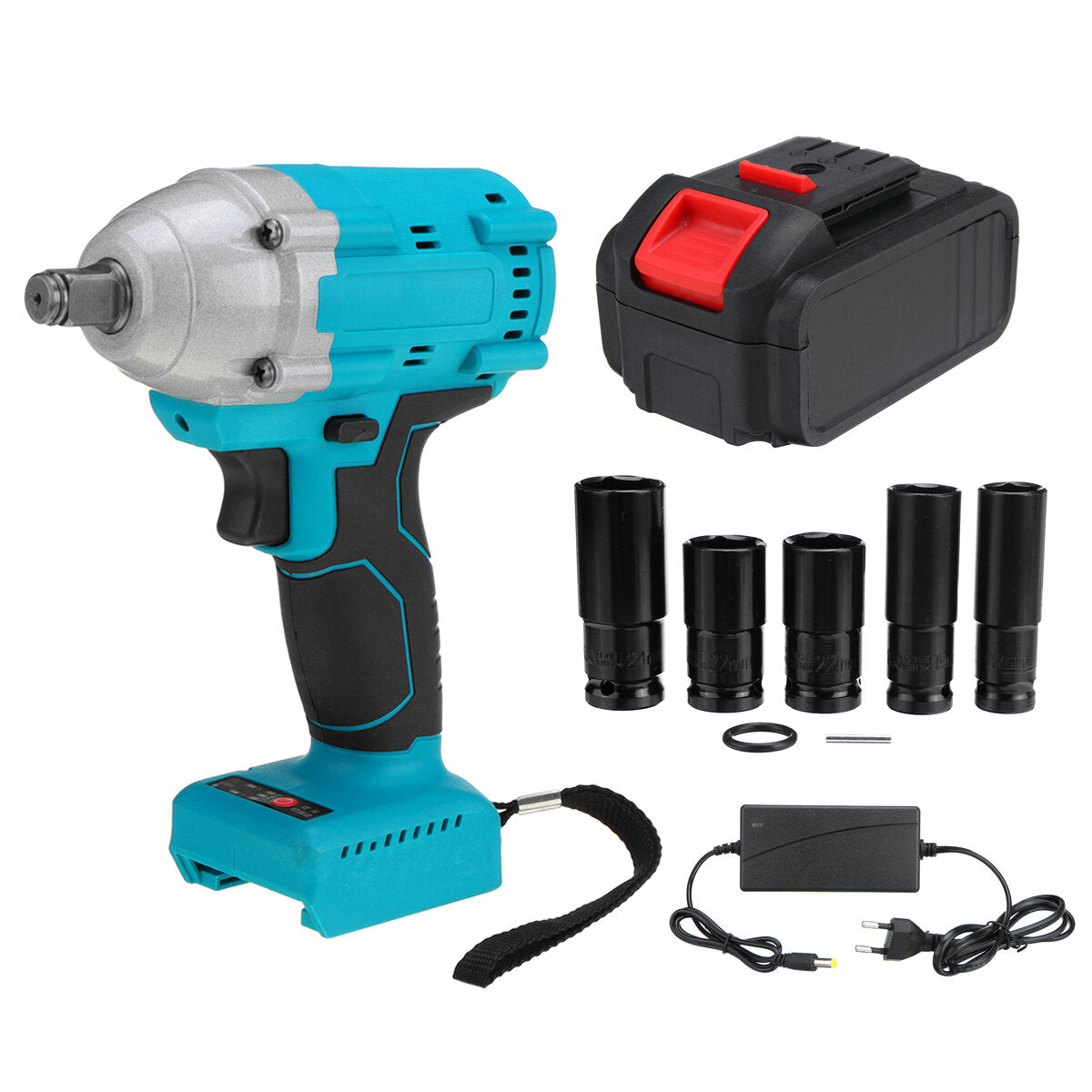 21v 520n.m elektrische snoerloze slagmoersleutel 1/2 borstelloze driver boor w / 1/2 stuks batterij & 5 stuks sockets ook aangepast aan makita batterij