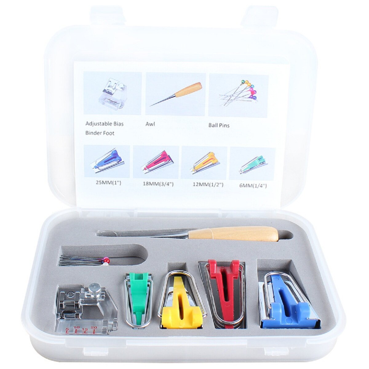 naaiband maker kits 4 maten 6 mm 12 mm 18 mm 25 mm huishoudelijke dhz stof patchwork naaien accessoires gereedschap makers kit met binding foot craft clips priem quilters pin voor quilt binding