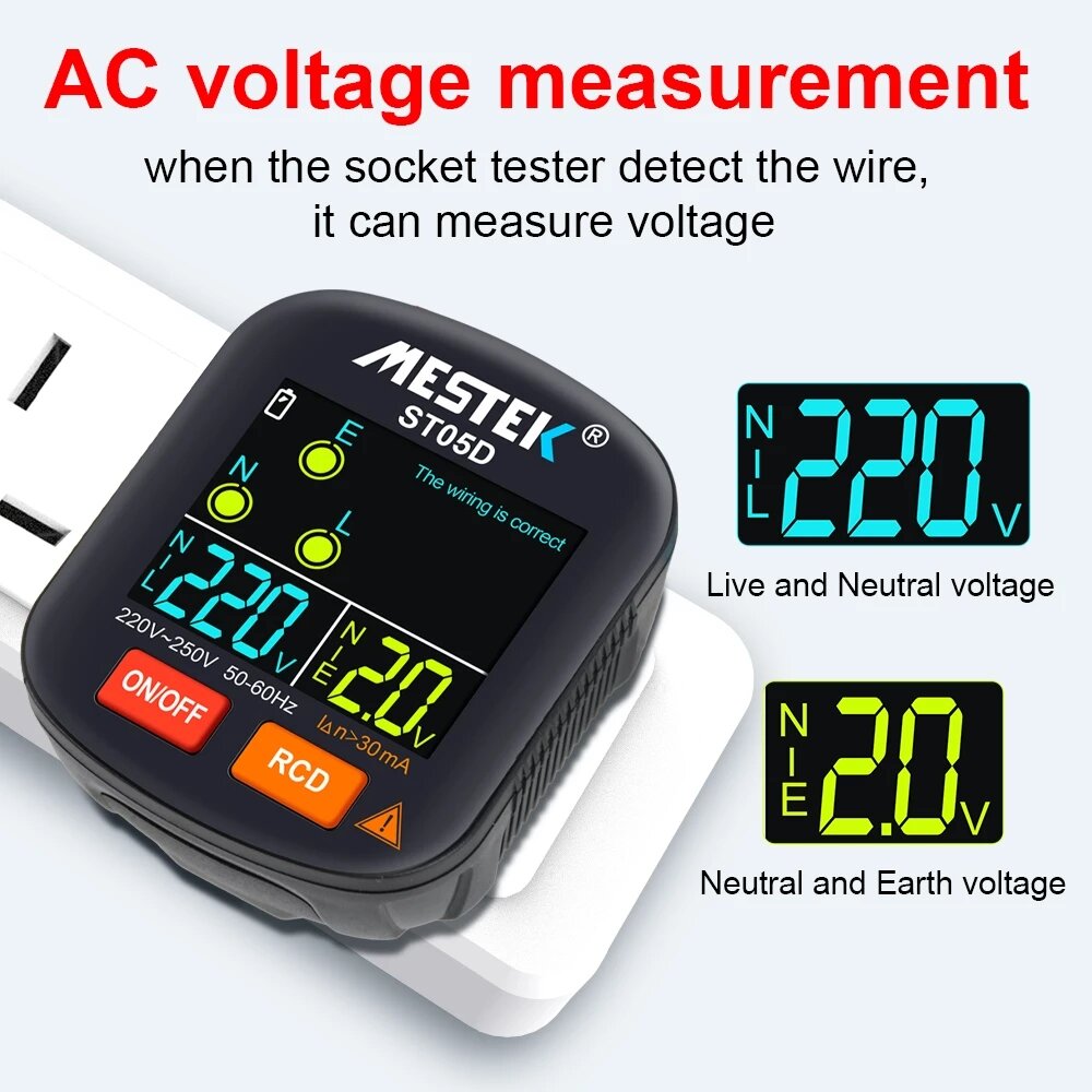 mestek socket-tester detector bedrading elektroscoop elektrische stekker kleurenscherm rcd veiligheidstest elektrische tester thuis socket-tester