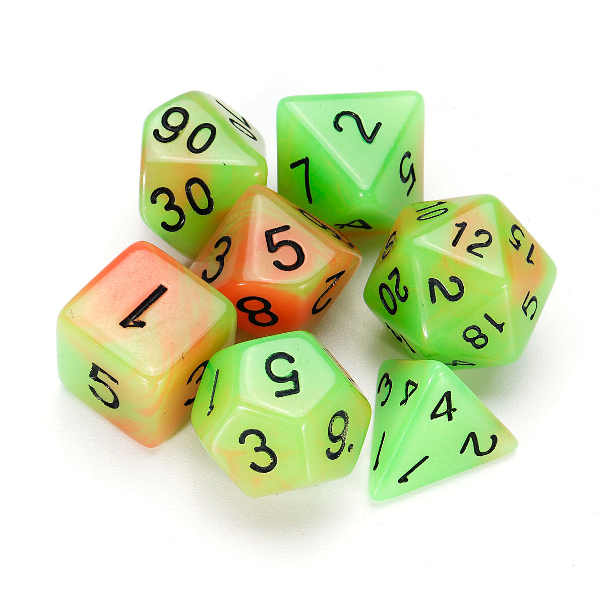 7 stuks lichtgevende polyhedral dobbelstenen multisided dobbelstenen dobbelstenen set met dobbelbeker voor rpg