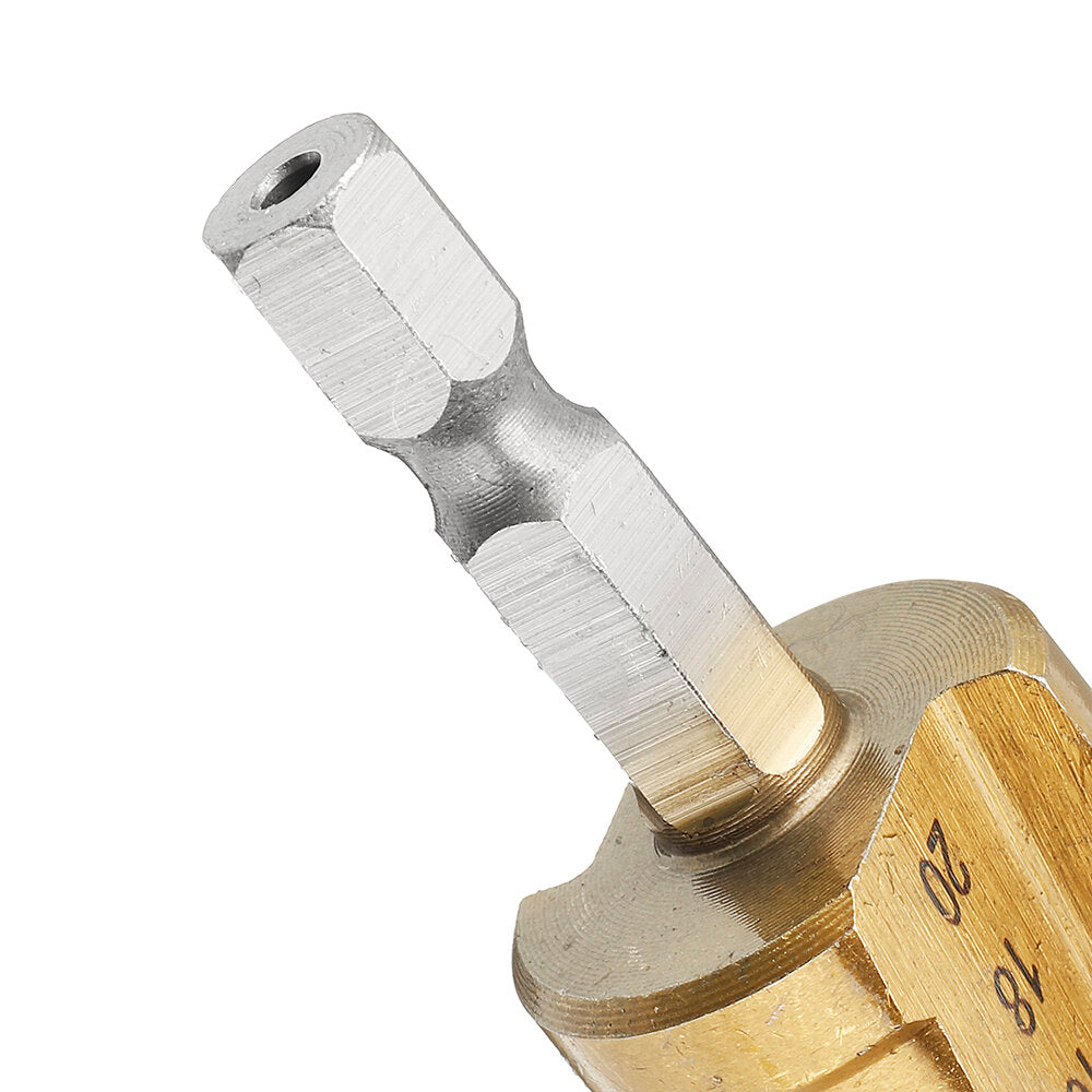 3-delige 1/4 inch zeskantschacht hss titanium gecoate stappenboorset 3-12/4-12/4-20 mm