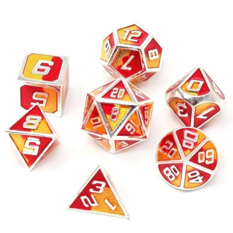 7 stuks gemengde kleur polyhedral dobbelstenen metalen rpg dobbelstenen set met fluwelen zak kerkers en draak zwarte tafel games zinklegering math onderwijs