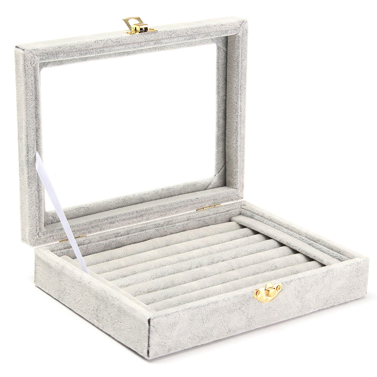 sieraden fluwelen houten ring display organisator geval lade houder oorbel opbergdoos