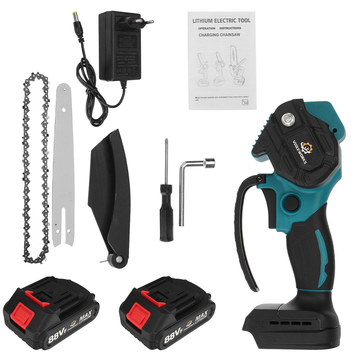 8 inch 3000w 88vf borstelloze elektrische zaag kettingzaag snoeizagen houtbewerking snijgereedschap w/1pc of 2 stuks batterij voor makita 18v batterij