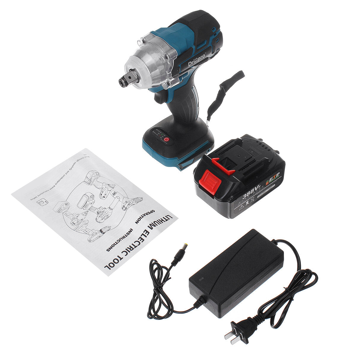 388vf 520n.m borstelloze elektrische draadloze slagmoersleutel 1/2 inch boor driver power tool voor thuis voor makita 18v batterij