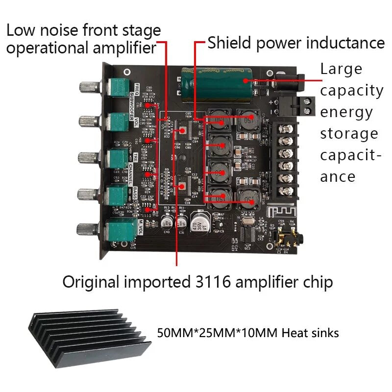 zk-tb21 tpa3116d2 bluetooth 5.0 subwoofer amplifier board 50wx2+100w 2.1 channel power audio stereo amplifier board bass amp