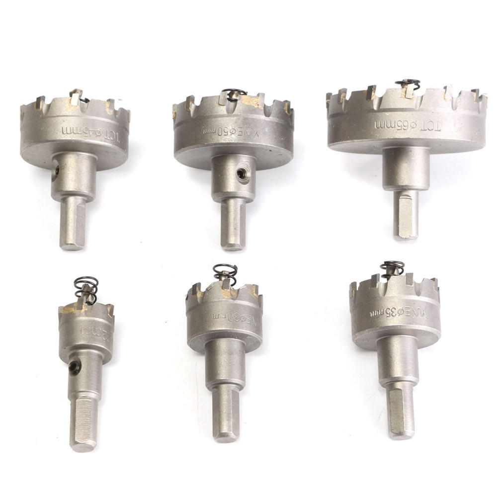 6 stuks 22mm-65mm rvs carbide tip metaallegering boren gatenzaagmachine set: