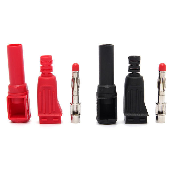 hoogwaardige 4 mm banana rechterhoekige plug kabel soldeer connector zwart en rood
