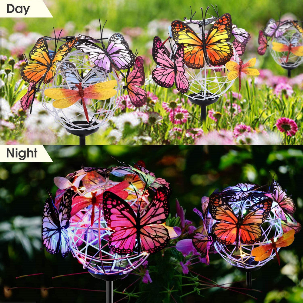 2 stuks zonne-verlichting buiten vlinderlicht transparante buis tuin decoratieve zonne-paallamp met vlinders decor aangedreven waterdicht voor tuin tuinpad