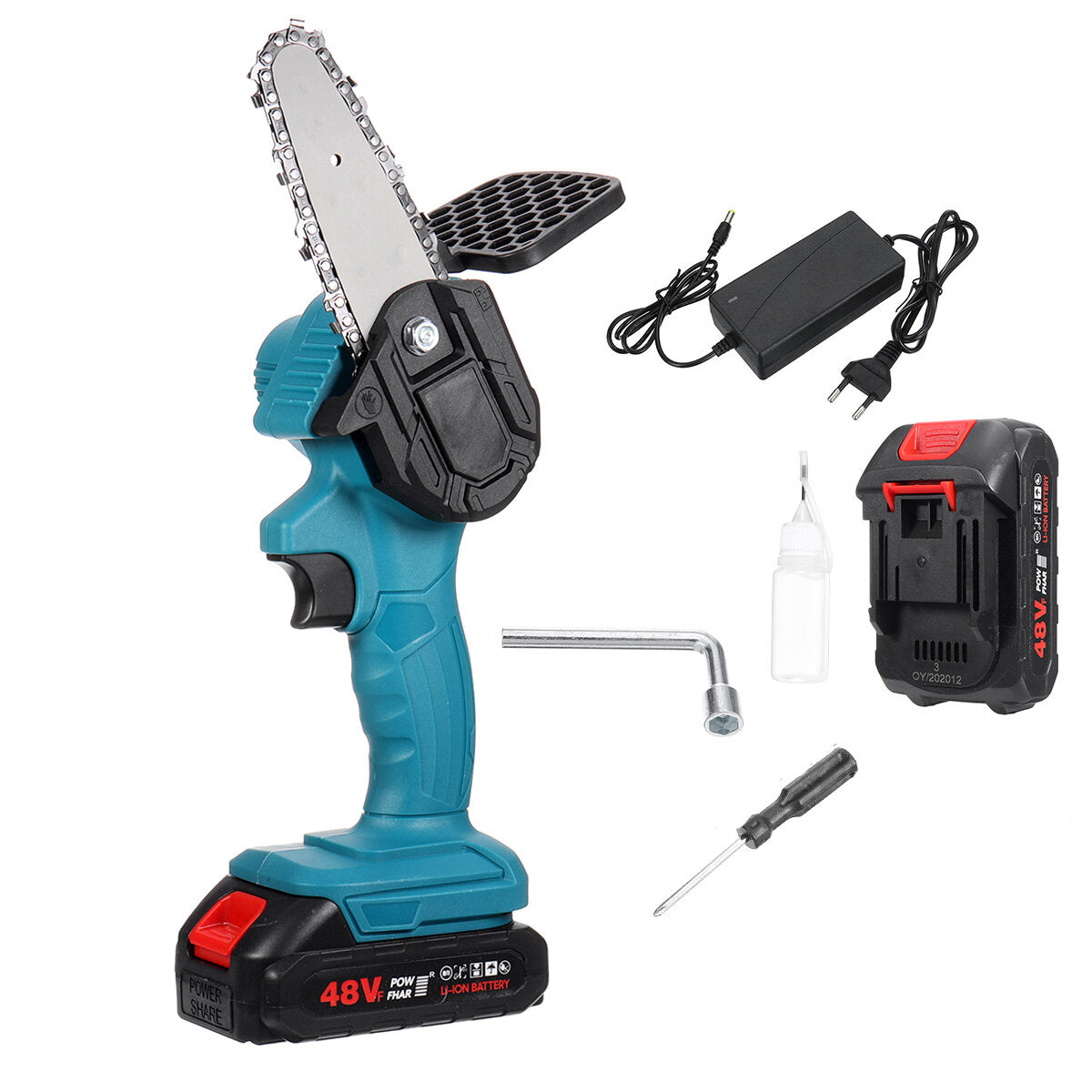 4 inch 800 w 48vf elektrische kettingzaag draagbare handheld houtsnijder houtbewerking snijgereedschap w / geen / 1 st / 2 stuks batterij eu-stekker