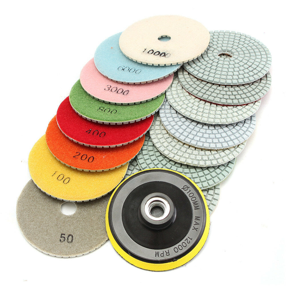16 stuks 4 inch 50 tot 10000 grit diamond polijstpad voor graniet steen beton marmer