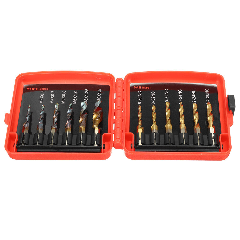 13 stuks m3-m10 metrische schroefdraad tap boren set hex shank boor schroef compound tap handgereedschap met gezamenlijke staaf