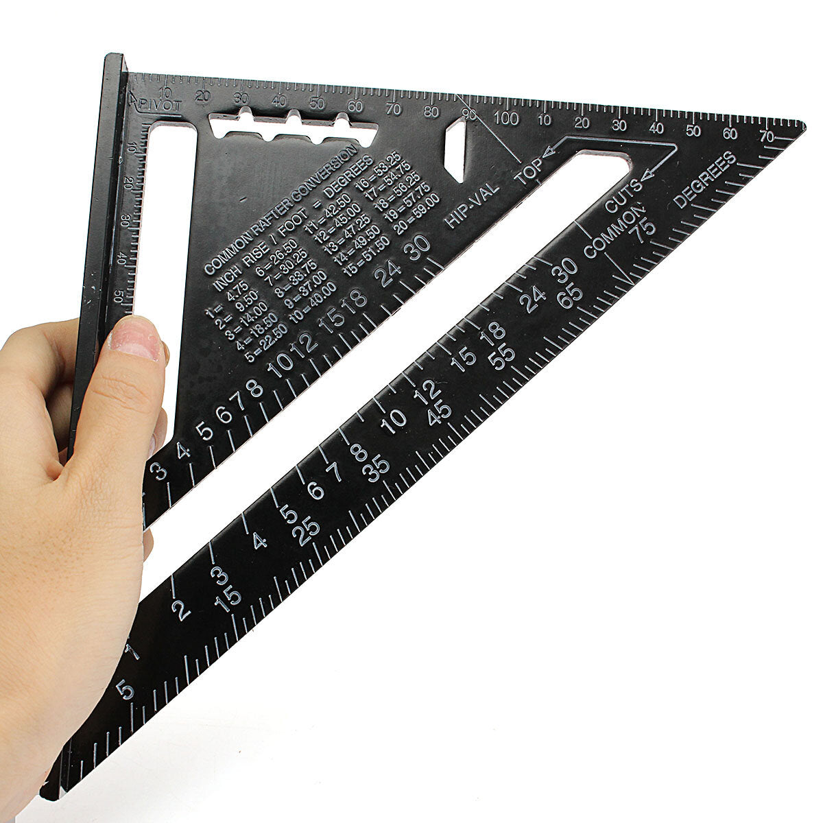 raitool ar01 260x185x185 mm metrische/imperiale aluminium zwarte driehoeksliniaal