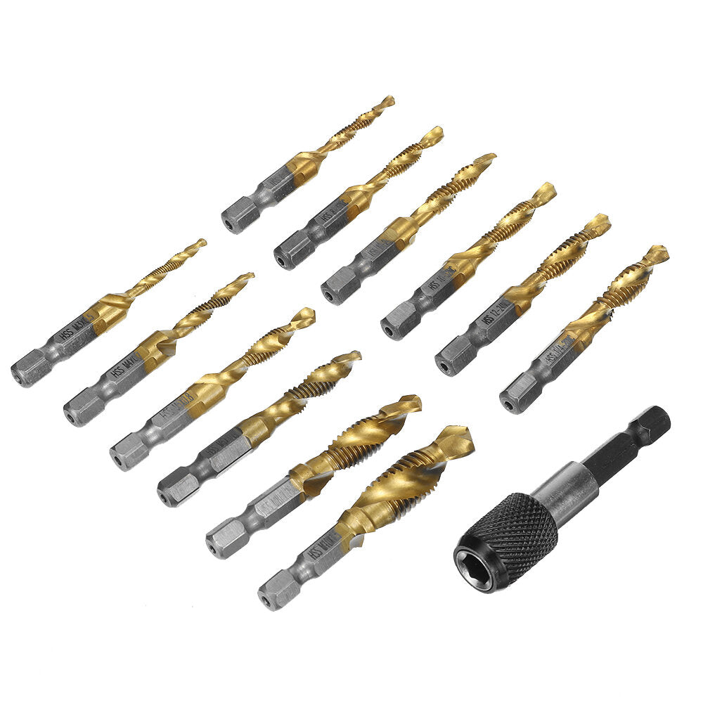 13 stuks m3-m10 metrische schroefdraad tap boren set hex shank boor schroef compound tap handgereedschap met gezamenlijke staaf