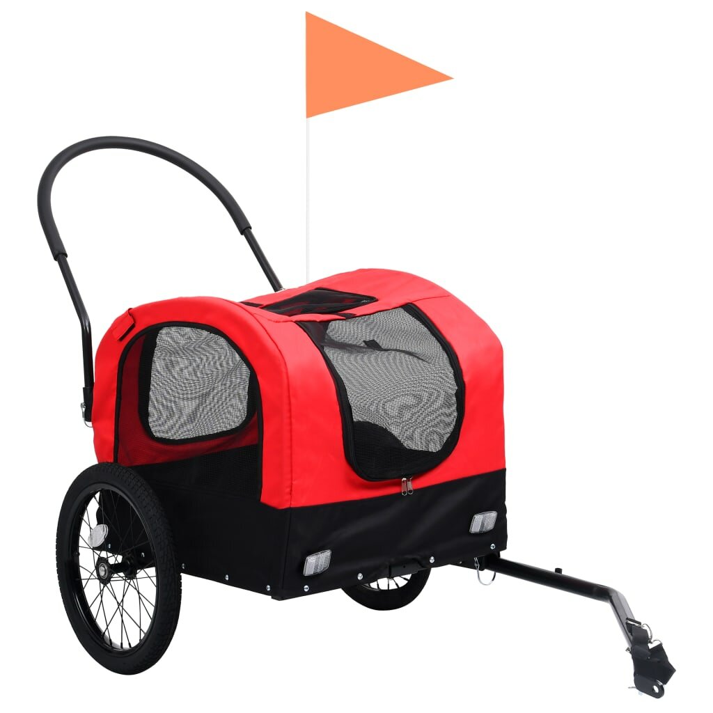 fietskar voor huisdieren 2-in-1 rollator rood en zwart