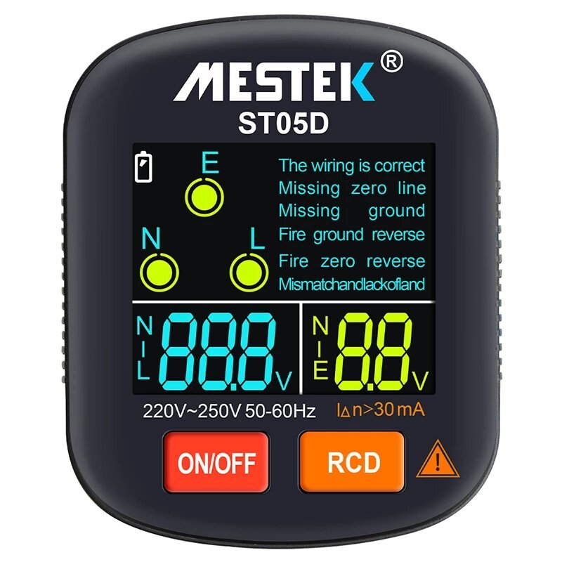 mestek socket-tester detector bedrading elektroscoop elektrische stekker kleurenscherm rcd veiligheidstest elektrische tester thuis socket-tester
