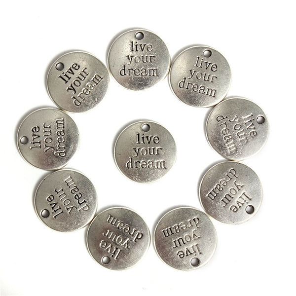 10 stks round-vorm carve woorden hangers dhz sieraden accessoires