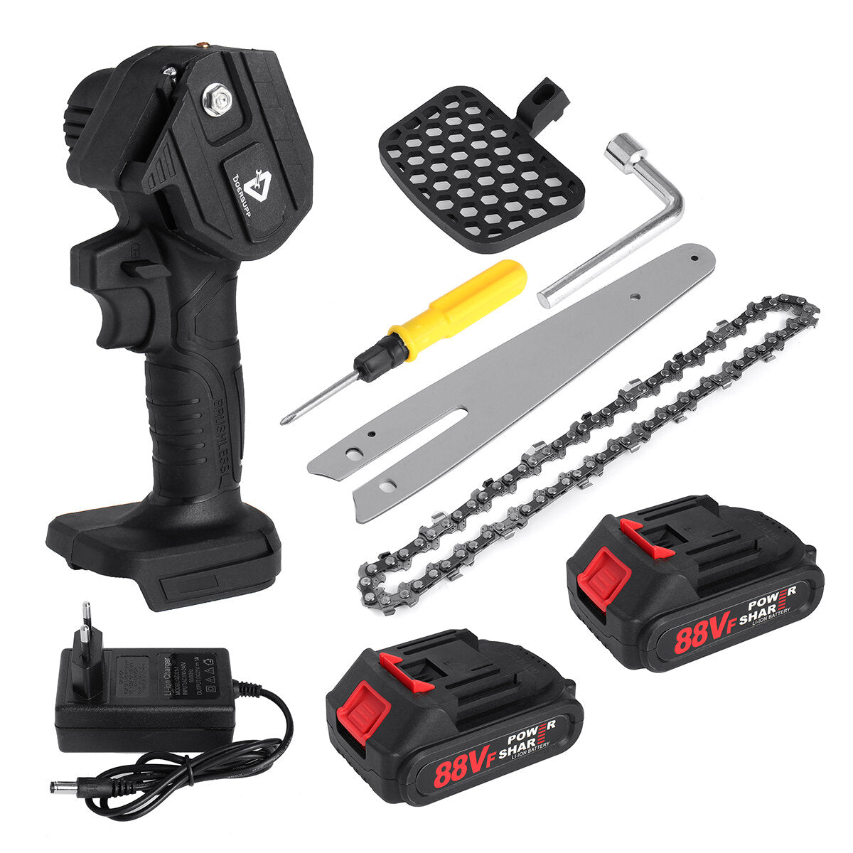 88vf 6 inch draadloze elektrische kettingzaag kettingzaag houtbewerking tool w/geen/1pc/2 stuks batterij voor makita batterij
