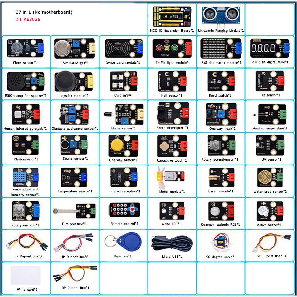 raspberry pi pico 37 in 1 sensorkit zonder moederbord basisintroductie micropython-programmering