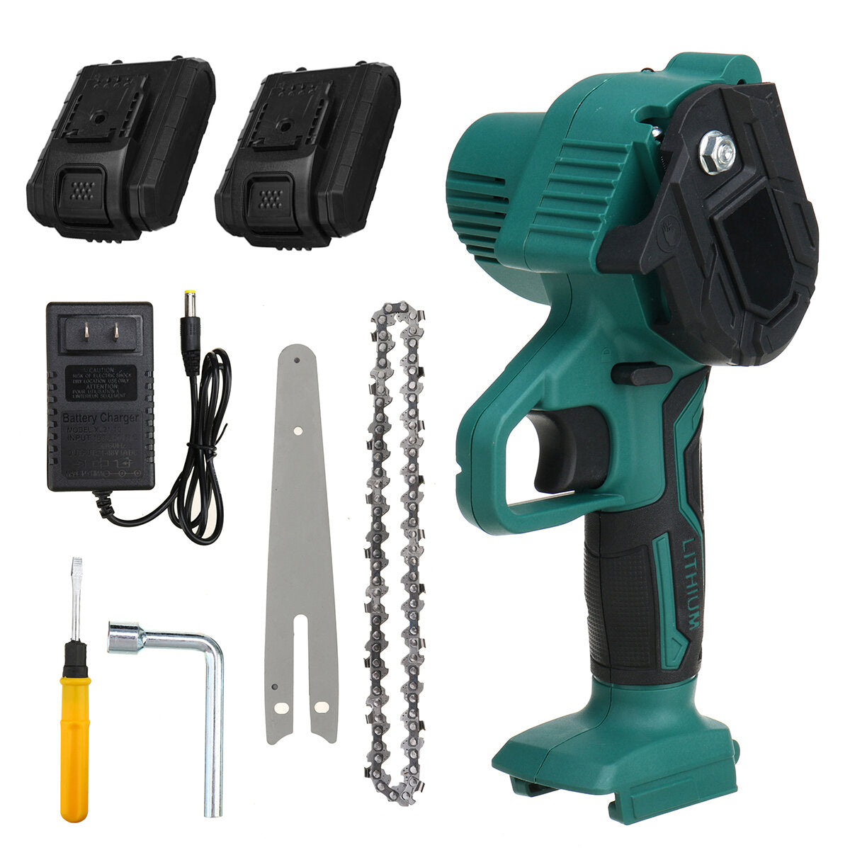 6inch 600w draagbare elektrische kettingzaag oplaadbare zagen hout cutter houtbewerking tool w/2 stuks batterij eu plug