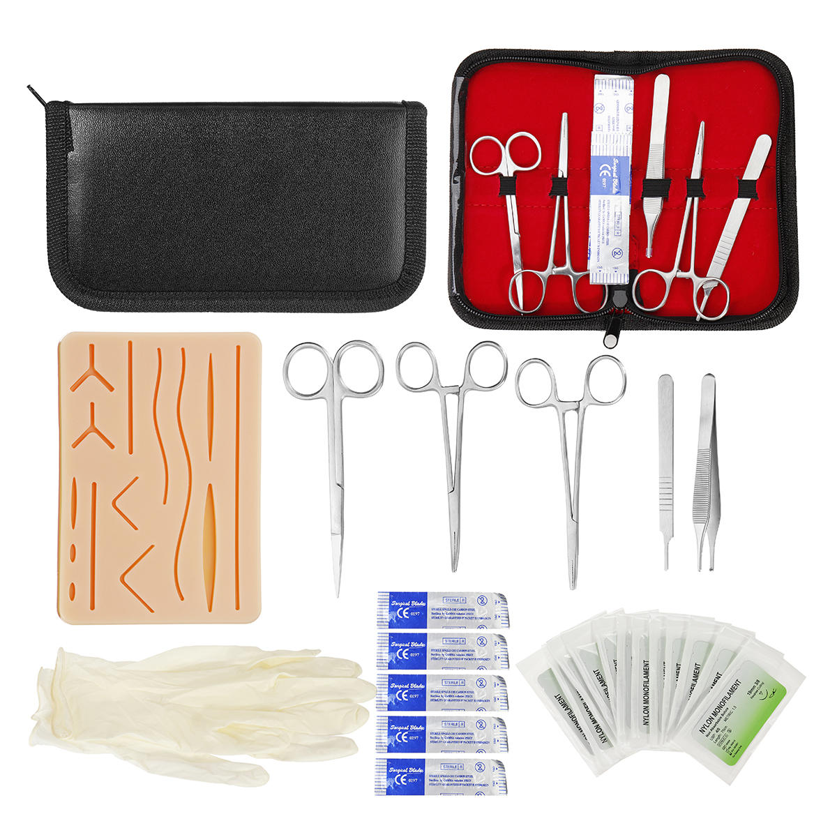 25 in 1 huid hechtdraad chirurgische training kit siliconen pad naald schaar gereedschap kit