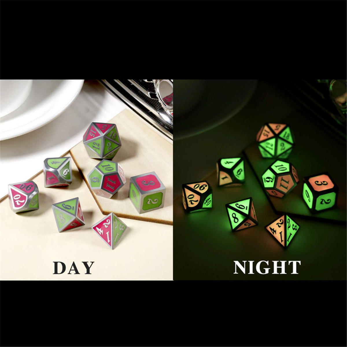 7 stuks polyedrale dobbelstenen zinklegering dobbelstenen set zware dobbelstenen voor rollenspel game dobbelstenen set: