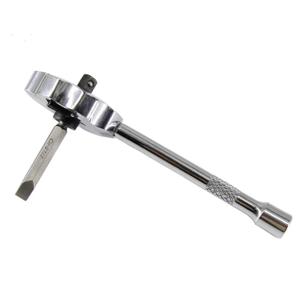2-in-1 mini dubbele kop 1/4 inch. aandrijfvingerratel en kogelkopverlengstuk en twee schroevendraaierbits