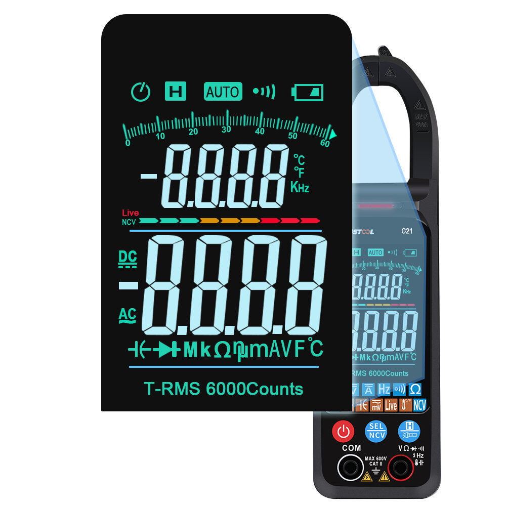 c21 ac/dc-stroom spanning digitale stroomtang groot kleurenscherm ncv 6000 telt true rms automatische meting slimme digitale multimeter