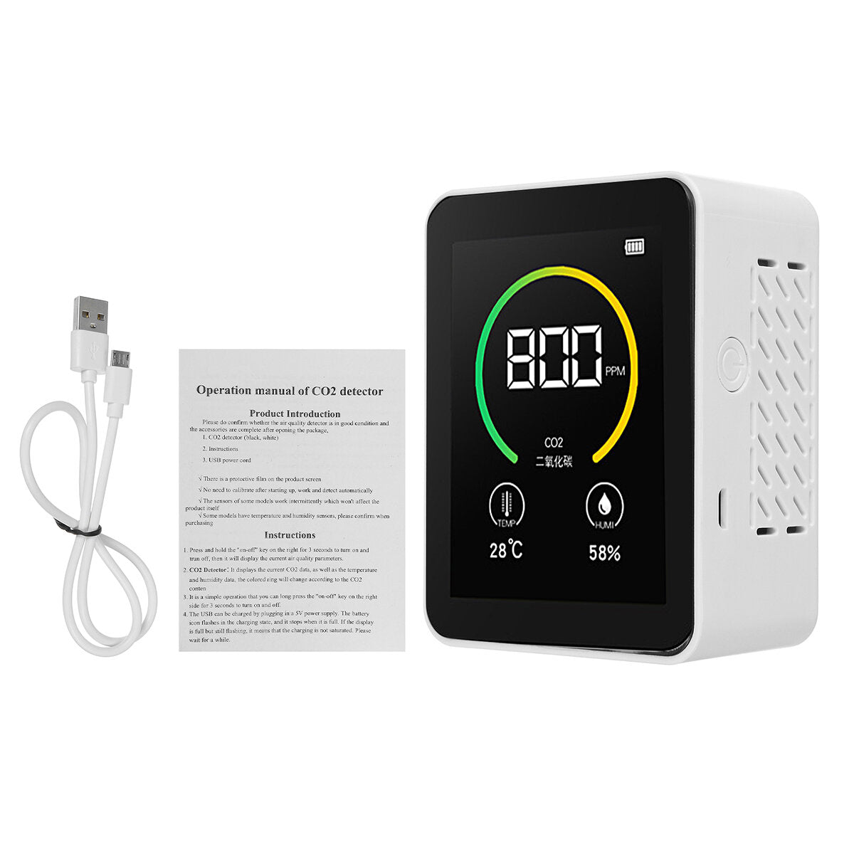 gas co2 sensor detector luchtkwaliteit monitor analyzer w / temperatuur vochtigheid display