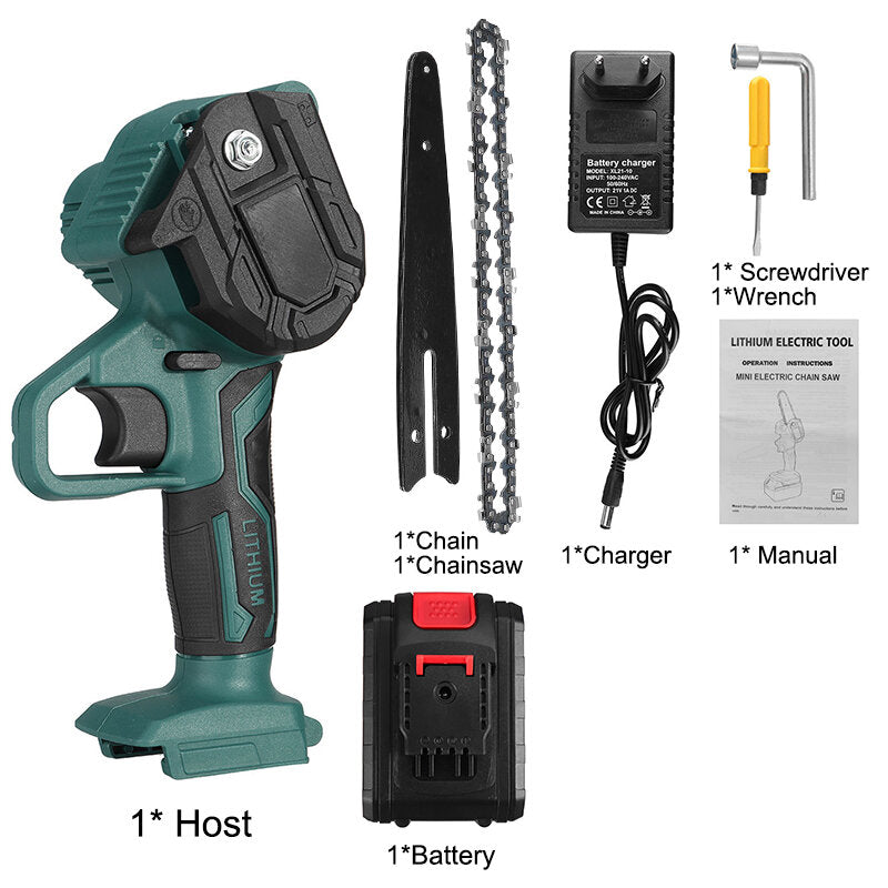 6 inch 6000 mah draadloze elektrische snoeizaag oplaadbare houtbewerkingstool met één hand mini groene kettingzaag voor houtzagen splitsing