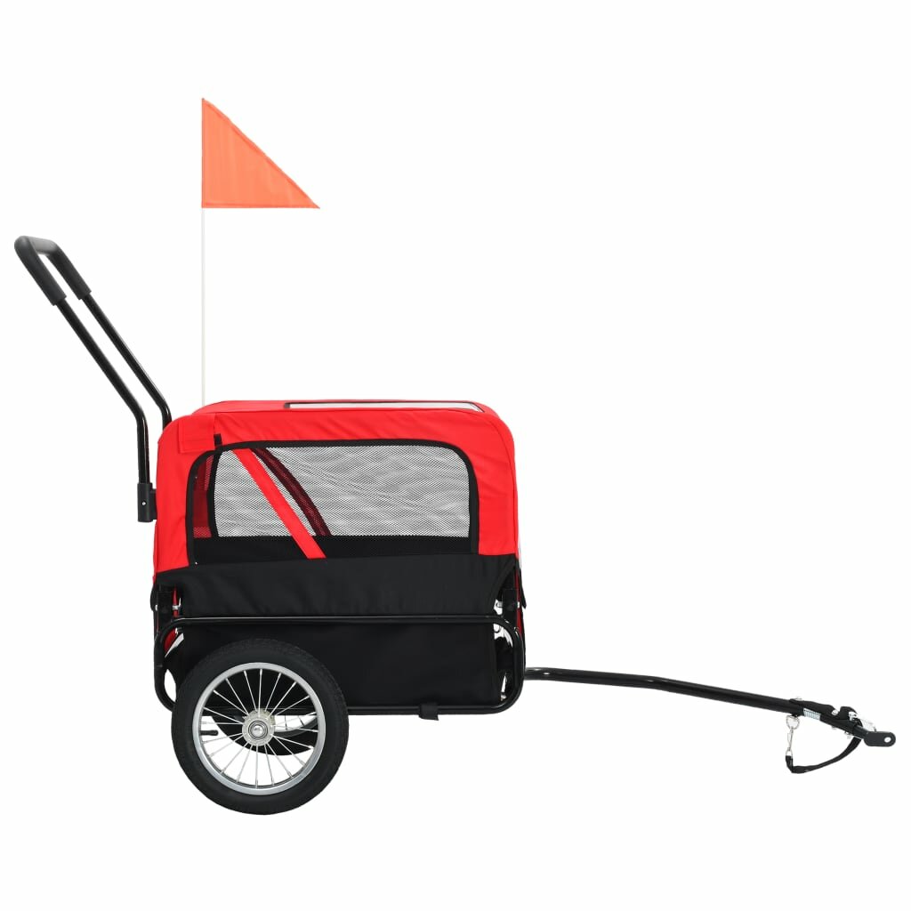 2-in-1 fietsaanhanger en joggingwagen voor huisdieren. rood en zwart
