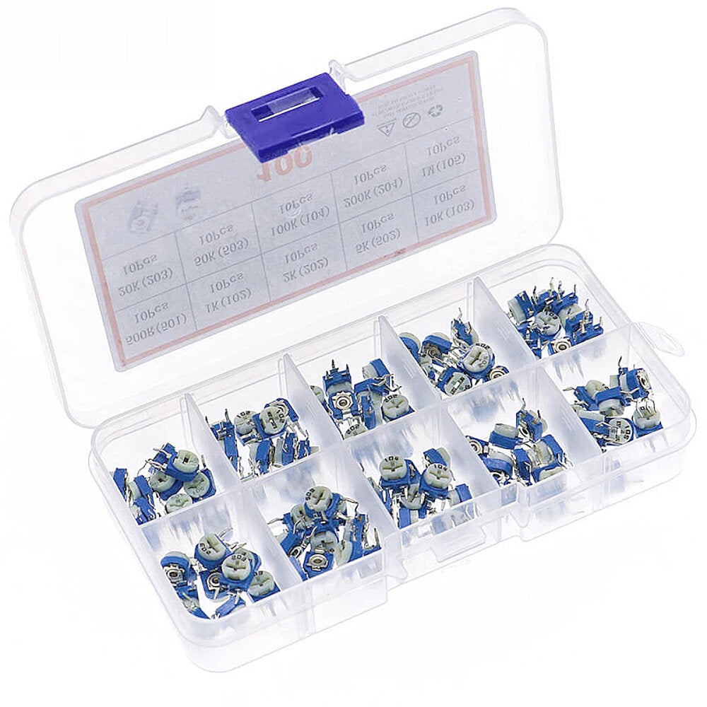 100 stuks rm063 trimmer potentiometer verstelbare weerstand kit 500r 1k 2k 5k 10k 20k 50k 100k 200k 1m potentiometer weerstand rm 063