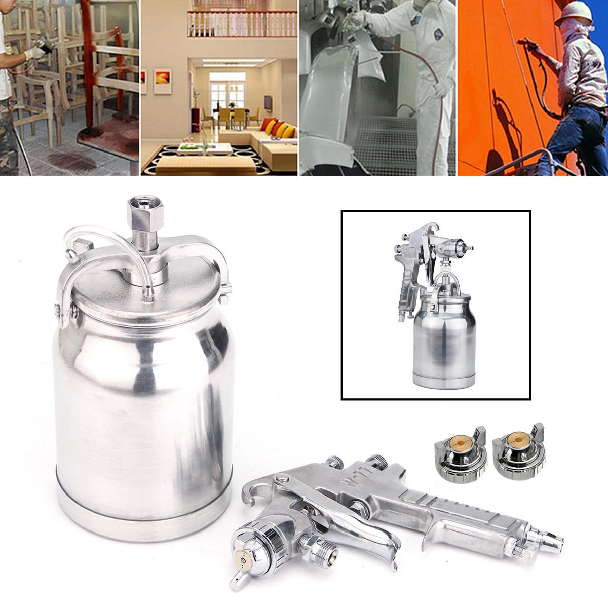 3-in-1 zuigtoevoer heavy-duty verfspuitspuit 1l pot 1/4 inch luchtslangfitting: