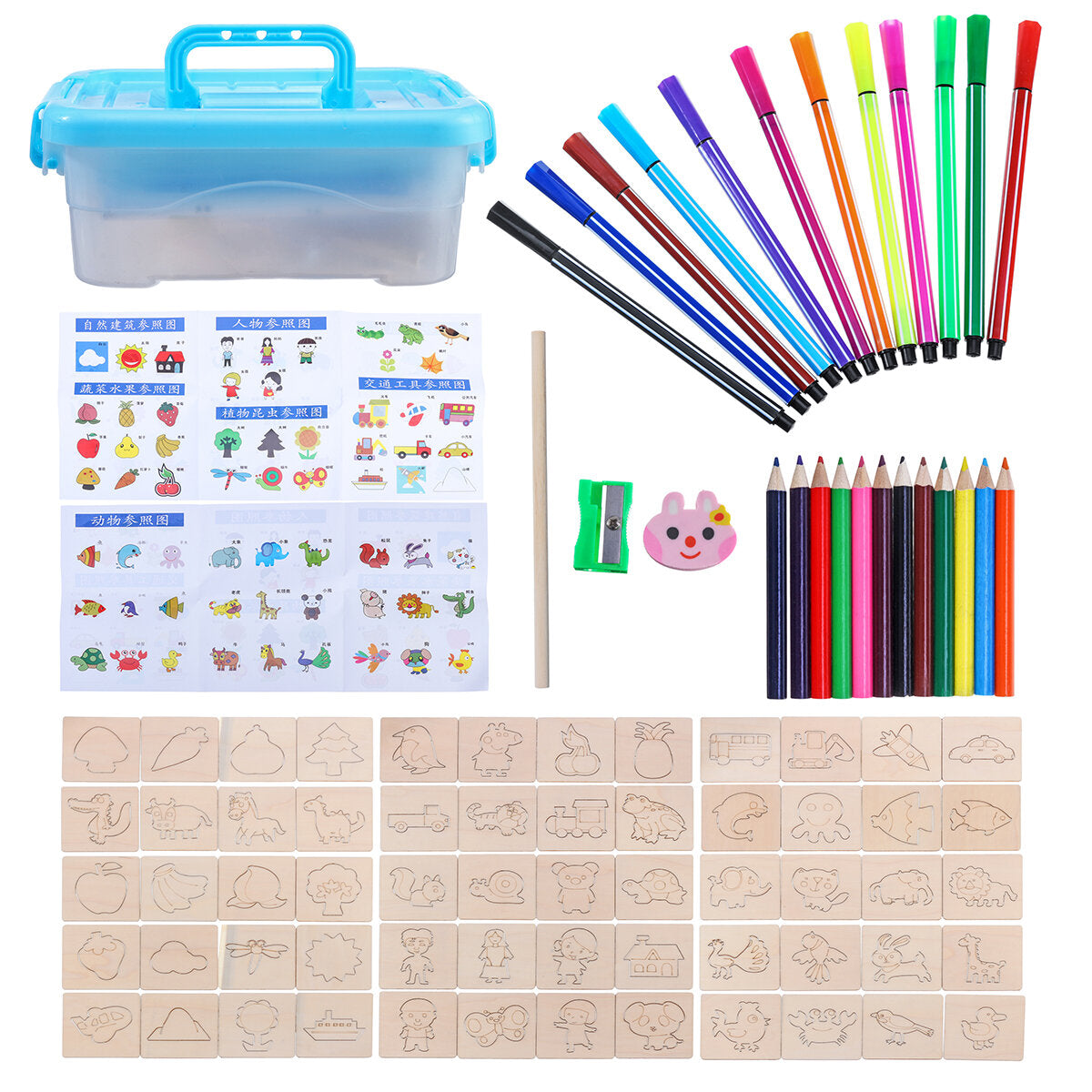 24/36 / 60x kleur schilderen gereedschap kit schilderen sjabloon graffiti kid handgemaakte houten speelgoed
