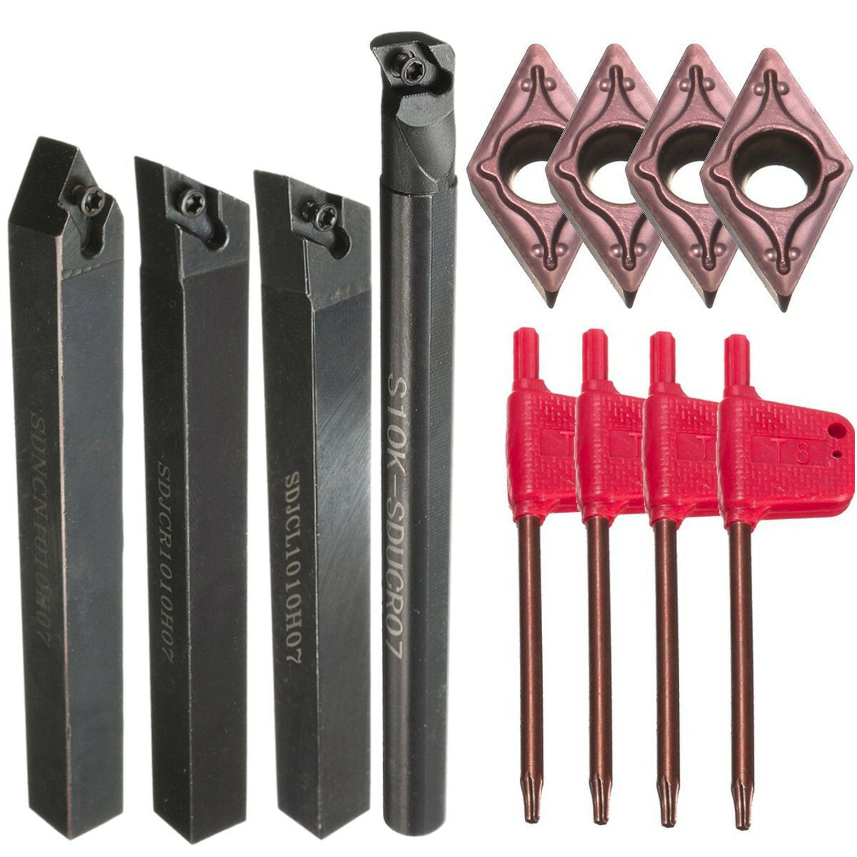 4 stuks s10k-sducr07/sdjcr/sdjcl/sdncn1010h07 draaigereedschaphouderset met 4 stuks dcmt0702 wisselplaten