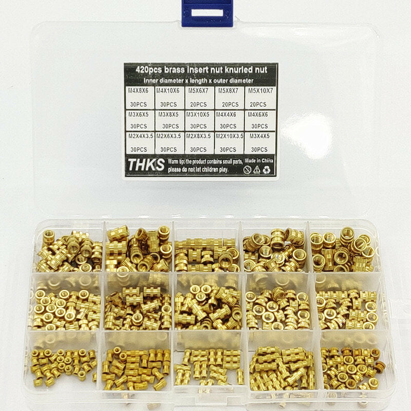 mxbn11 420 stuks m2 m3 m4 m5 metrische binnendraad messing kartelmoer schroefdraad insert inbedding noten assortiment kit