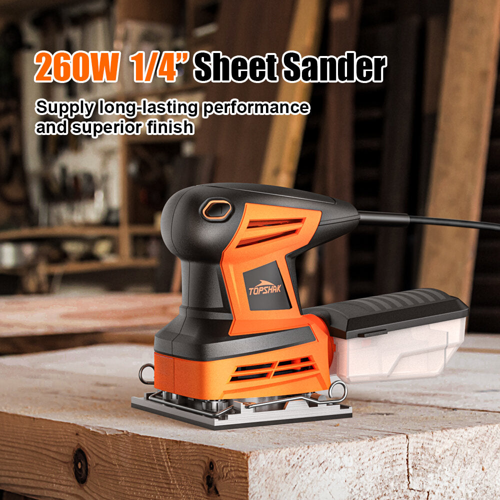 ts-sd6 260 w elektrische palmschuurmachine handschuurmachine met 20 stuks schuurpapier handheld sander stofopvangbox eu/us plug