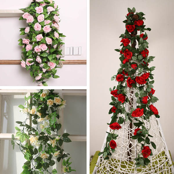 2.4 m kunststof rose bloem groene bladeren garland home garden wedding party decorations