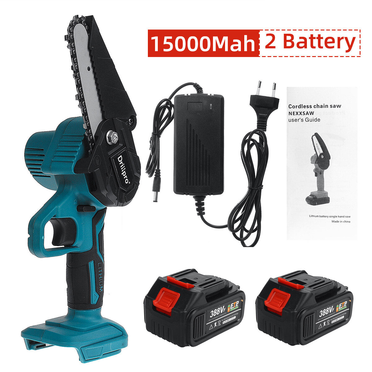 4 inch elektrische kettingzaag mini draadloze 550 w eenhandige zaag houtbewerking houtsnijder w / 1 st of 2 stuks batterij voor makita