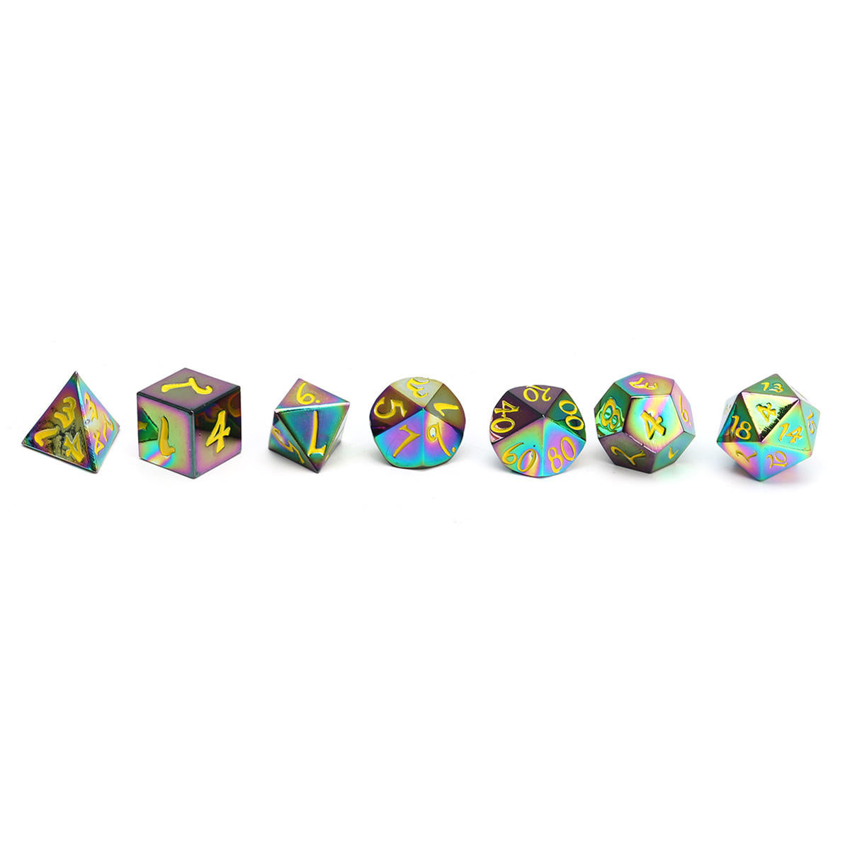 7-delige antieke metalen polyhedral dobbelstenen set rollenspel gadget met tas