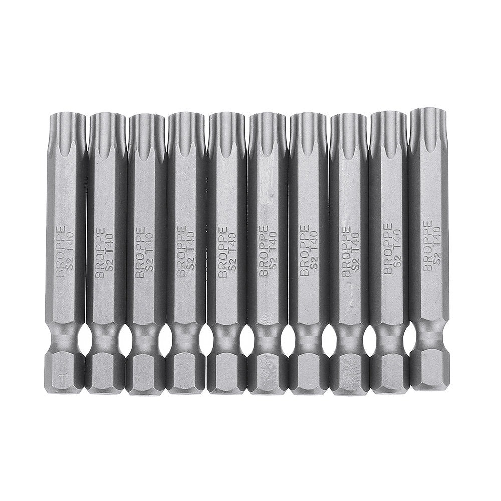 10 stuks magnetische torx schroevendraaier bits t5/t6/t7/t8/t9/t10/t15/t20/t25/t27/t30/t40 1/4 inch hex schacht schroevendraaier set voor bosch